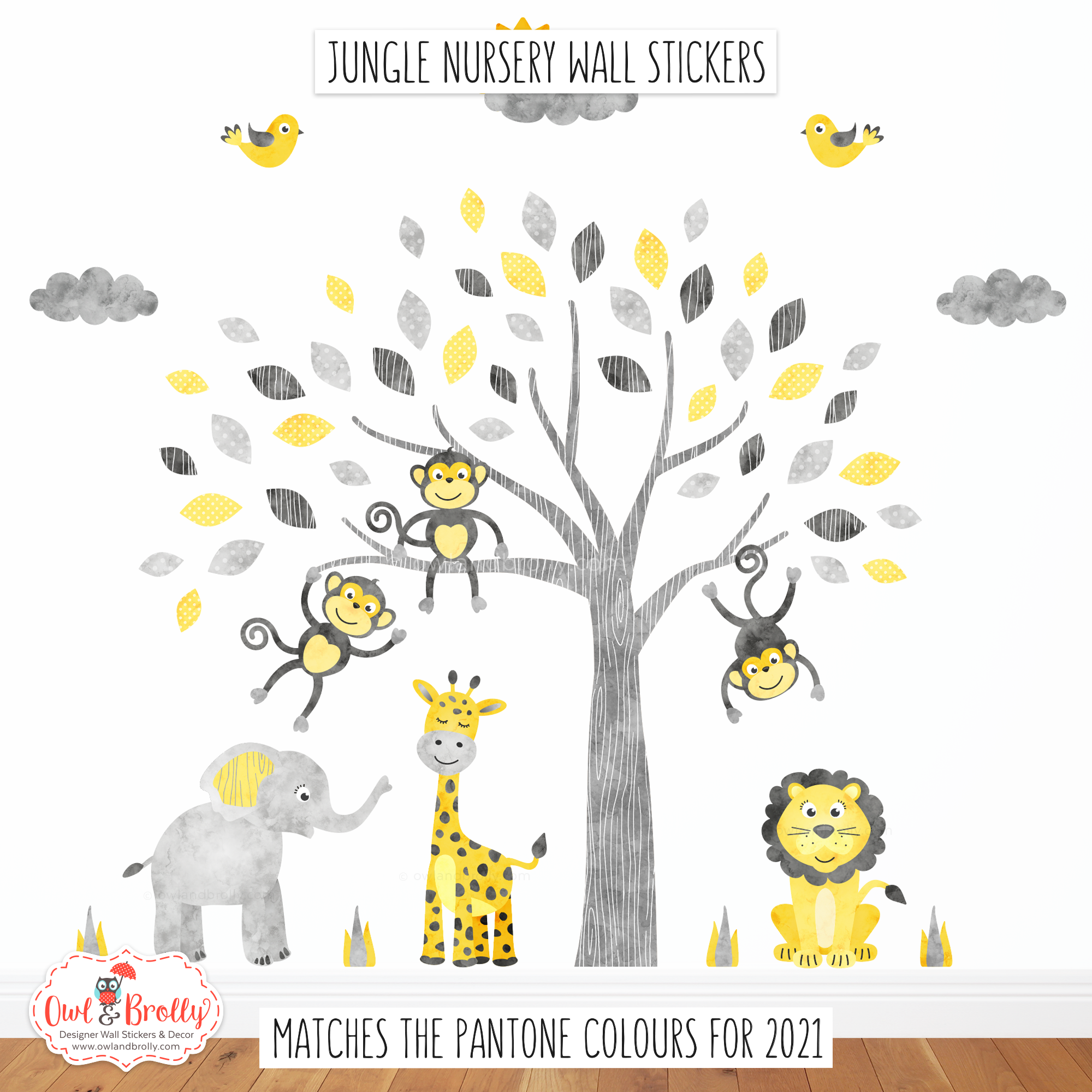 Pantone colour of the year 2021 matching jungle nursery wall sticker decals
